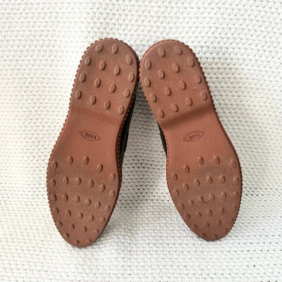 Tod's Two Tone Glossed Brown Black Almond Tassel Platform Creeper Loafers 41.5 - Picture 8 of 10